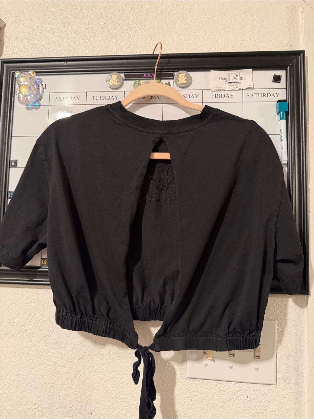 Miu Miu Black Cropped Drawstring Logo Tee - Picture 2 of 3